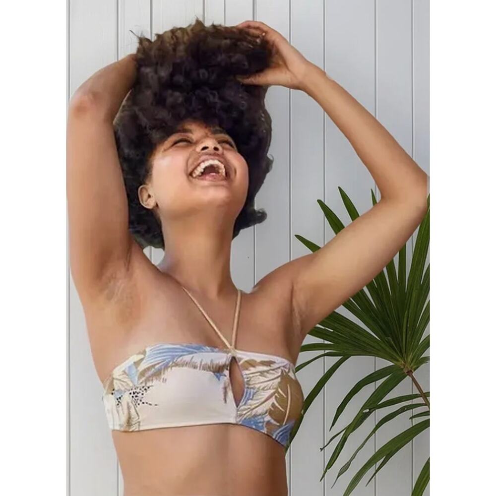 Aerie Small Keyhole Sparkle Strap Bandeau Swim Bikini Top NWT Tropical Print